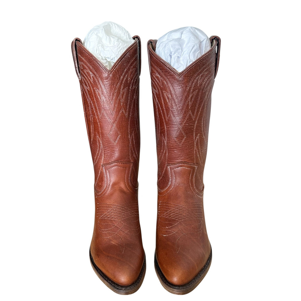 Frye Vintage Billy Cognac Brown Leather Western Cowgirls Boots Size 7